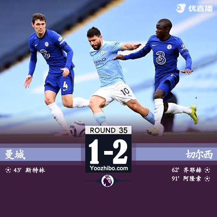 切尔西2-1曼城 阿圭罗快乐失点阿隆索补时绝杀