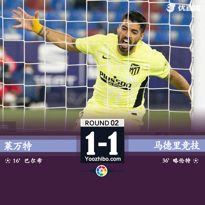 马德里竞技1-1莱万特 略伦特远射建功科雷亚失空门