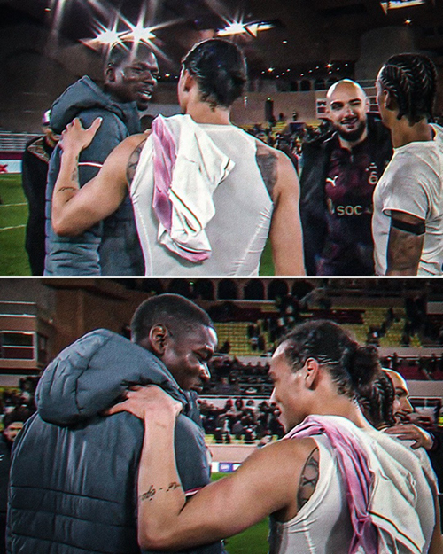 欧冠重逢！博格巴萨内场边寒暄，曼市德比旧将再聚首