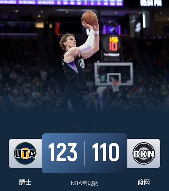 爵士123-110击退篮网，马尔卡宁30分，乔治29+10