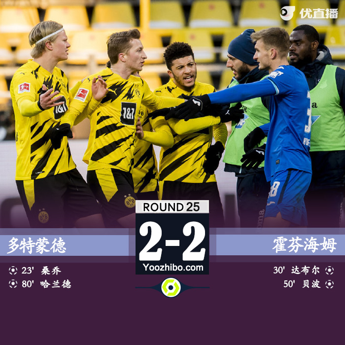 多特蒙德2-2霍芬海姆 桑乔破门哈兰德救主