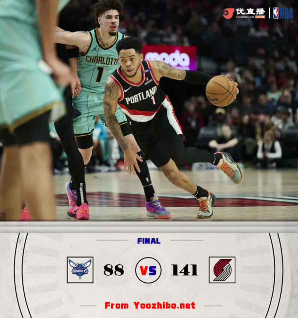 开拓者141-88大胜黄蜂 西蒙斯25分 鲍尔10中1