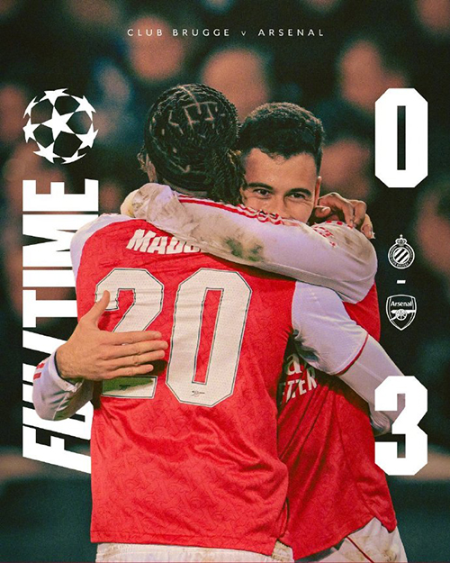 欧冠-阿森纳3-0布鲁日 马杜埃凯双响 马丁内利世界波